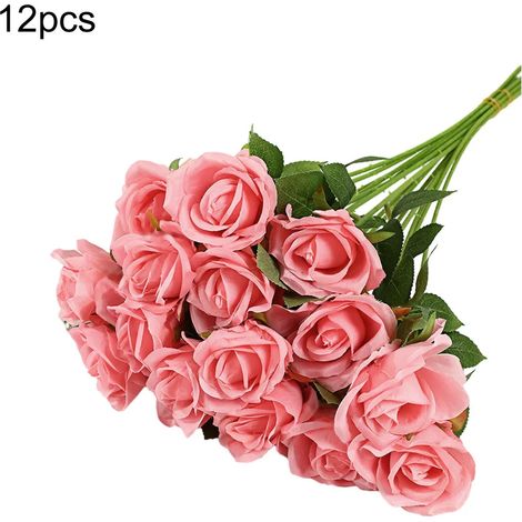 Bouquet de roses artificielles en soie à longues tiges réalistes, idéal pour la Saint-Valentin, la décoration intérieure, les mariages, les fêtes et la décoration de table. (1/5)
