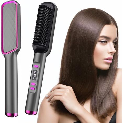 Brosse lissante professionnelle avec ecran LCD chauffe rapide protection anti brûlure temperature reglable quatre vingt a deux cent trente degrés (1/5)