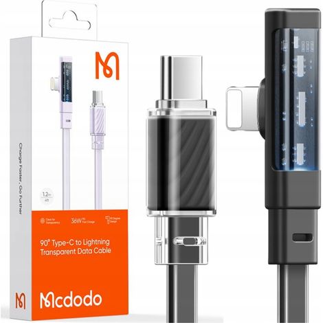 Cavo USB-C Lightning angolato piatto Mcdodo 36W per iPhone 12 13 14 nero 1M (1/5)