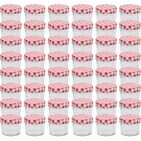 48 pcs Pots à confiture Couvercles blanc et rouge Verre 110 ml (1/5)