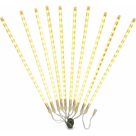Guirlande Solaire LED Pluie de Météores, Blanc Chaud, Étanche, 10 Tubes 240 LED pour Jardin et Extérieur (1/5)