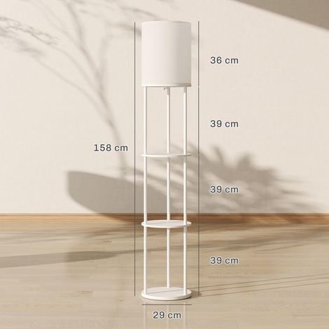 Lampadaire avec étagères, 3 températures de couleur et télécommande, blanc, idéal pour le salon, la chambre ou le bureau. (1/5)