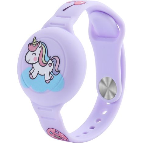 Braccialetto in silicone per localizzatore AirTag da polso per bambini - unicorno viola (1/2)