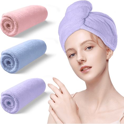 Haartrockentücher aus Korallenvlies, geeignet für Frauen, lockiges, langes und dickes Haar, 3er-Pack. (1/4)