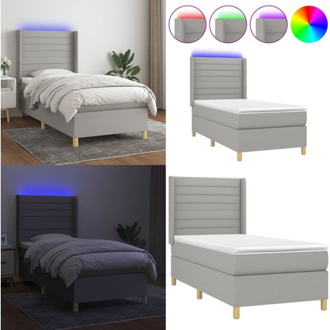 Boxspringbett mit Matratze & LED Hellgrau 90x190 cm Stoff - Boxspringbett - Doppelbett - Schlafsofa - Lattenrost - Bettrahmen - Home & Living (1/5)
