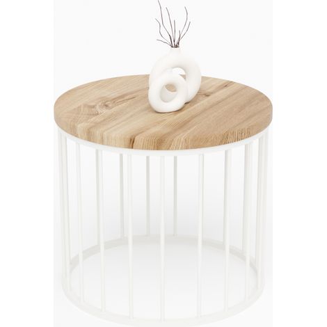 LAMO Manufaktur Table basse ronde en bois et metal 50 x 42 cm - Table d'appoint canapé pour salon moderne - Design scandinave, style industriel - Couleur : marron noisette, pieds : ivoire (1/5)