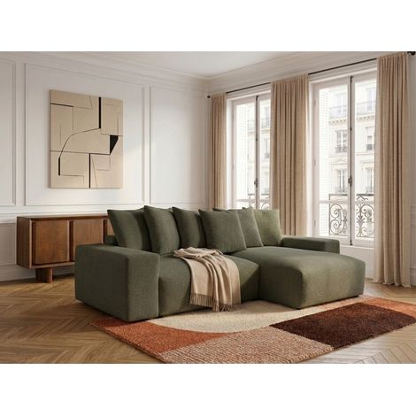 BOBOCHIC - Canapé d'angle fixe réversible VOLTAIRE tissu chiné Vert (1/5)