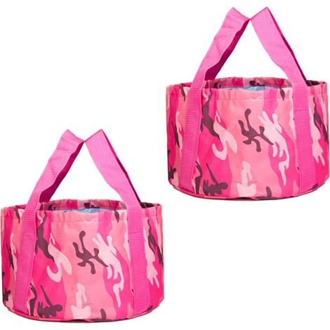 Seaux de camping pliables en tissu Oxford, 2 pièces, portables, pour le camping, le jardinage et les activités de plein air (rose, 15 l) (1/4)