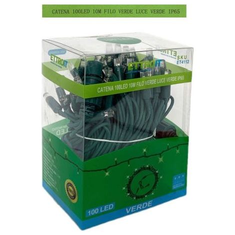 Luci Natale Catena Luminosa 100 LED 10 Metri Filo Verde Luce Verde Flesh Bianco Esterno IP65 (1/4)