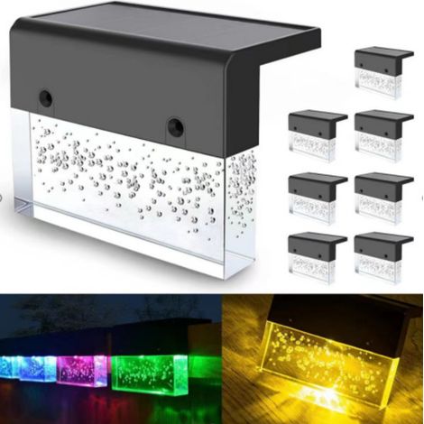 Lot de 8 lampes imperméables d'extérieur, solaires, pour cour,pelouse,jardin,villa,portail,clôture (lumière jaune + RVB) (1/5)