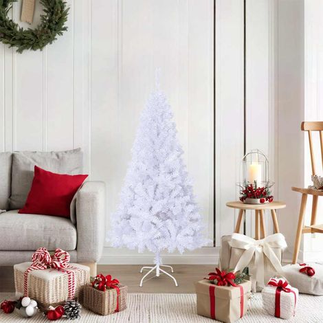Arbre de Noël  Sapin de Noël artificiel avec branches épaisses blanc 150cm PVC (1/5)