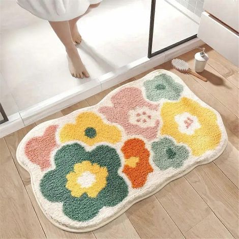 Tapis de bain fleuri mignon, lavable en machine, 40 x 60 cm (1/5)