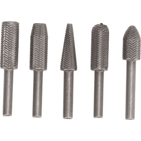 Satz von 5 rotierenden Wolframstahl-Fräsern, 6 mm Schaft, Holzfeilen, Gummi, Entgraten, Formen und Nuten.