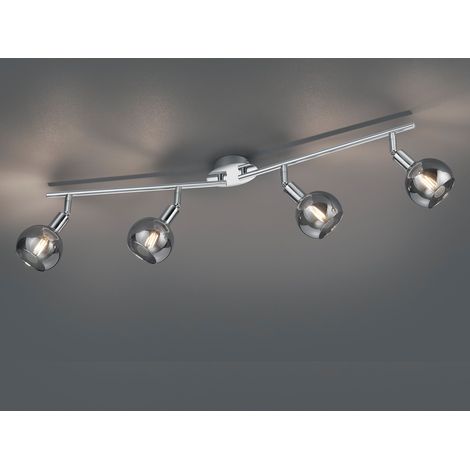 LED Deckenstrahler 4-flammig dimmbar, Chrom mit Rauchglas, Breite 85cm (1/4)