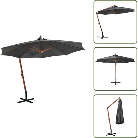 - vidaXL Ombrellone a Sbalzo Antracite 3,5x2,9 m Palo in Abete Massello -
