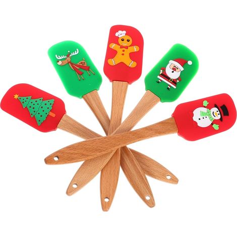 Lot de 5 spatules en silicone pour la confection de pâtisseries de Noël (1/5)