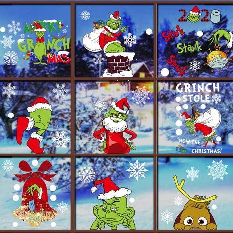 Lot de 9 autocollants statiques de Noël pour vitre, décoration d'hiver pour maison, bureau, fête (1/5)