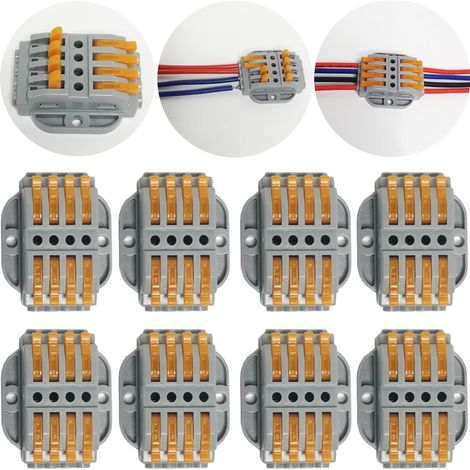 CTRICALVER Lot de 8 connecteurs électriques rapides SPL-4, bornes électriques, pinces avec levier connexion électrique bloc, connecteurs de câbles avec vis de fixation (1/4)