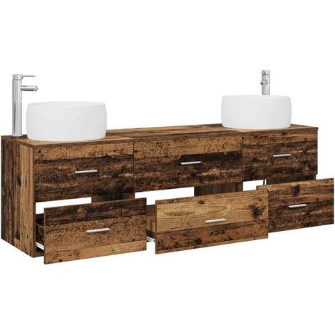 Ensemble de Meubles de Salle de Bain 3 Pièces en Bois Massif Style Vintage, Armoire de Toilette et Étagère Rangement Rustique (1/5)
