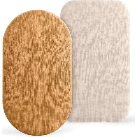 Lot de 2 draps-housses cododo pour berceau bébé, 100 % mousseline de coton, pour poussette, lit parapluie et couffin, 5 abricots crémeux + curcuma, 82 x 41 cm (1/5)