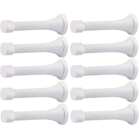 Lot de 10 butées de porte à ressort à fixation murale avec embout en caoutchouc flexible et robuste (blanc)