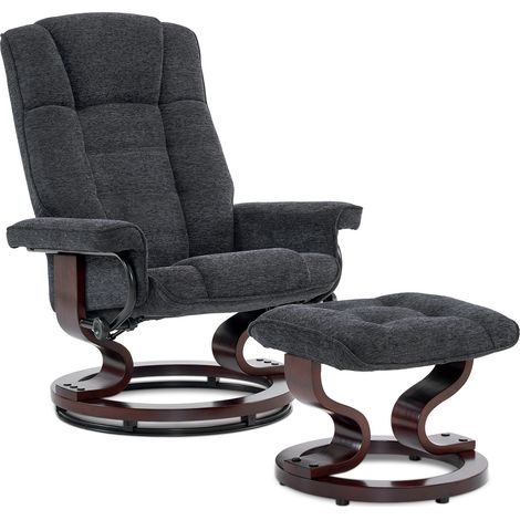 MCombo Relaxsessel mit Hocker, 360°drehbarer Fernsehsessel mit Liegefunktion, bis 120 Kg belastbarer TV-Sessel, moderner Ruhesessel für Wohnzimmer, Mikrofaser, 9019 (Dunkelgrau-Webstoff) (1/5)