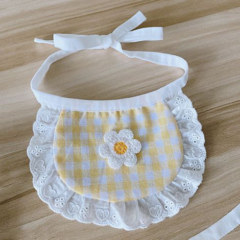 Bandana pour chien, mignon et tendance, motif écossais, smiley, bavoir pour petit chien, bichon, nounours, poméranien, jaune clair