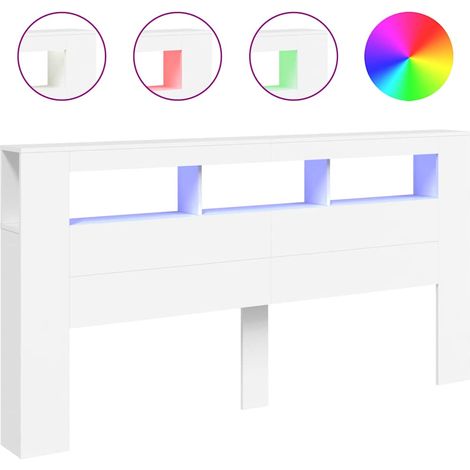 Vidaxl – Tête de lit à LED blanc 200x18,5x103,5 cm – Bois d'ingénierie résistant à l'humidité – Lumières LED RVB réglables – Rangement intégré