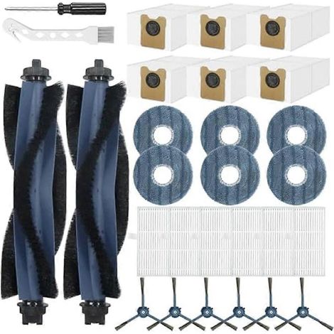 Zubehör für Eufy Omni C20 Saugroboter: 2 Hauptbürsten, 6 Seitenbürsten, 6 Filter, 6 Staubbeutel, 6 Reinigungstücher.