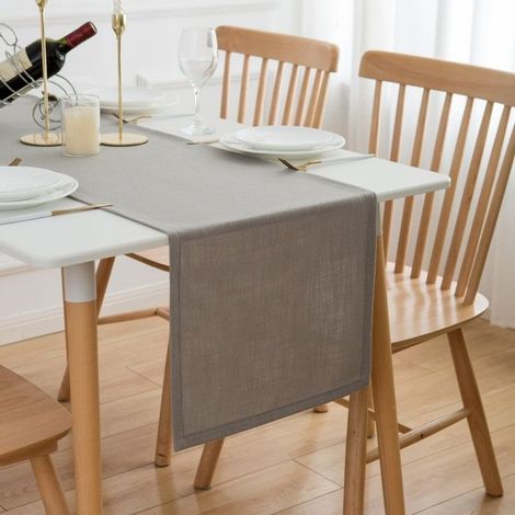 Chemin de table toile de jute, 30x120 cm, Design classique, Convient pour les maisons, hôtels, salle à manger, Campagne, Gris (1/5)
