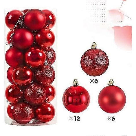 Décorations de Noël - 24 boules de Noël rouges traditionnelles incassables pour sapin, mariage, fête... (1/5)