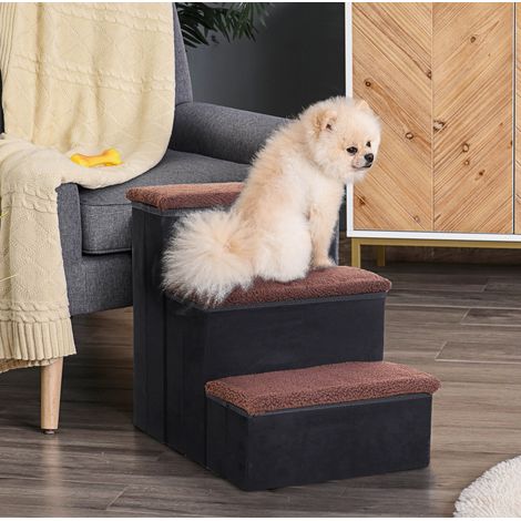 Scala per animali 40x54x48 cm in MDF nero con vano portaoggetti FloraGrace (1/5)