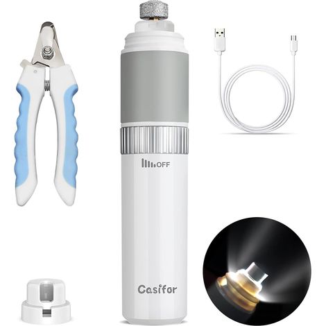 Ponceuse à griffes, avec lumière LED et port USB, 40 décibels, super silencieux, pour chiens et chats de petite, moyenne et grande taille, 2000 mA, blanche (1/5)