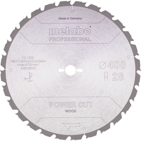 Lame de scie circulaire HW/CT 400 x 30 x 3,5/2,5, nombre de dents 28, denture plate biseautée, angle d'attaque 10° metabo