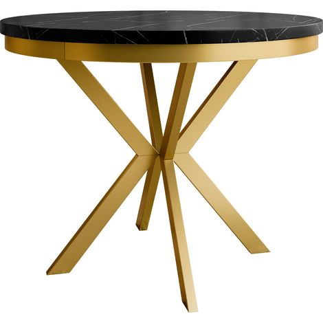 Mesa Oswego 155, Mármol negro + Dorado, 76x0x0cm, Alargamiento, Aglomerado laminado, Metal