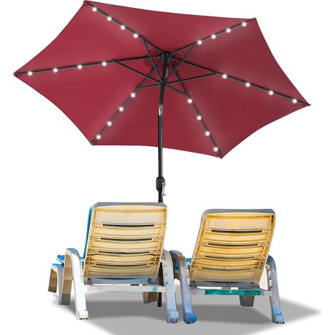 SWANEW Ø2.7m ombrellone parasole UV40+ giardino ombrellone solare con manovella e LED rotondo,Rosso (1/4)