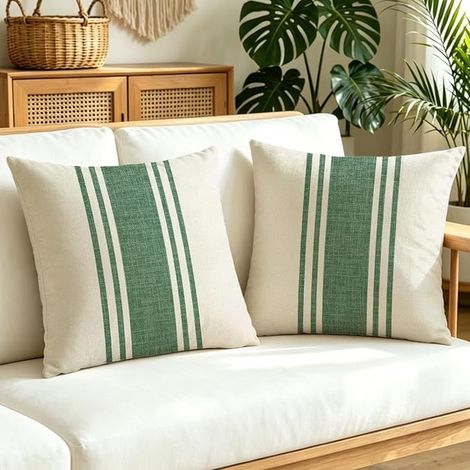 Housses de Coussin 50x50 Vert Rayures Taies d'oreiller Carré pour Canapé Lit Chaise Chambre Salon Extérieure Intérieur Décoration (1/4)