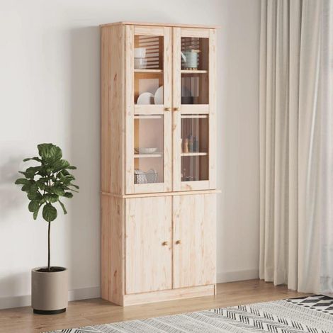 Vitrinenschrank aus Kiefer Massivholz mit Glastüren und viel Stauraum (1/5)