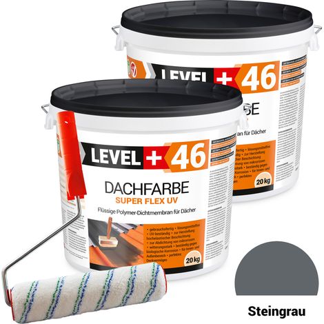 LEVEL+ Dachfarbe Sockelfarbe elastische L+46 STEINGRAU - 40KG + Farbroller 25cm