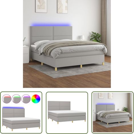 The Living Store Boxspringbett mit Matratze & LED Hellgrau 180x200 cm Stoff - Boxspringbett - Doppelbett - Schlafsofa - Lattenrost - Bettauflage (1/5)