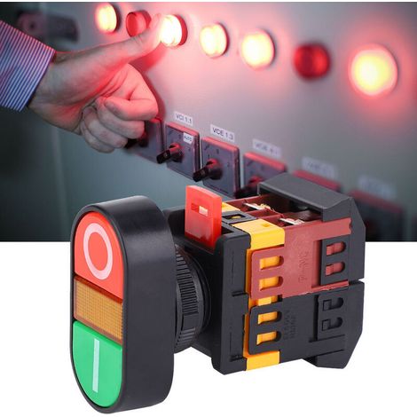 APBB-22/25N Interrupteur à bouton-poussoir double avec lumière LED Interrupteur à bouton momentané NoNC (220V AC)