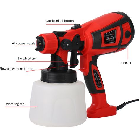 Pulvérisateur de peinture, pistolet électrique HVLP 850 W, récipient de 1400 ml avec 6 buses en cuivre, 3 effets de pulvérisation pour meubles d'intérieur et d'extérieur, clôtures, murs, plafonds. (1/5)