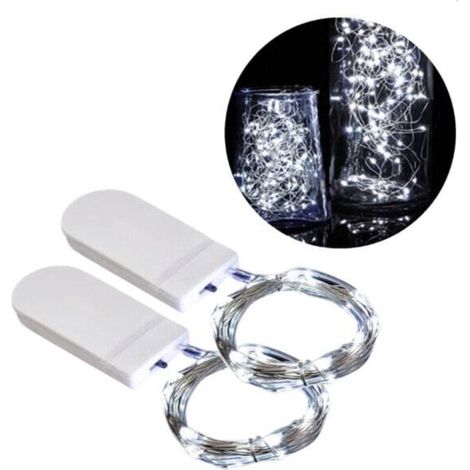 Deux guirlandes lumineuses LED miniatures de 1 mètre, alimentées par piles, lumière blanche froide. (1/4)