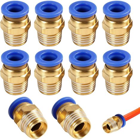 Raccord Pneumatique Droit - Lot de 10 - Laiton Robuste - Connexion Rapide 8mm et 1/4 BSP - Pour Compresseurs et Automatisation - Dimension 8mm (1/5)