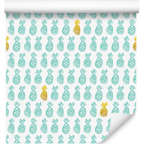 Ananas-Tapete in Weiß und Mint für Wohn- und Schlafzimmer, 50 x 1000 cm (1/4)