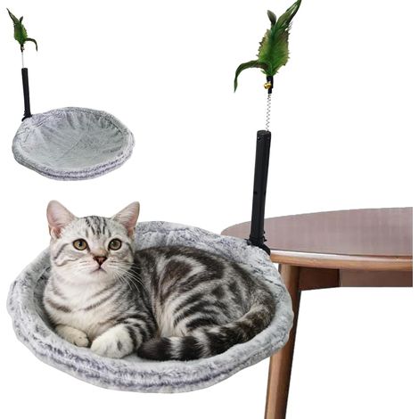 1 Lit Bureau Chat, Rotatif 360°, Réglable Avec Pince, Hamac Doux Pour Intérieur