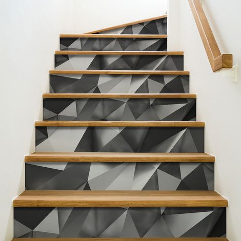 Lot de 3 contremarches adhésives 3D – Dimensions 19,5 x 100 cm – Motif géométrique gris argenté – Pour escalier intérieur – Plage (1/5)
