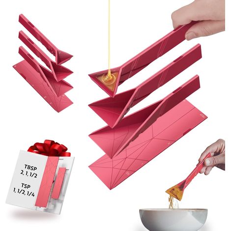 Cuillère doseuse plate pliable 3 en 1 originale  2 cuillères pliables en 6 tailles différentes  Magnétique  Réductible à plus de 100 000 pliages  Pâtisserie/Cuisine (rouge) (1/5)