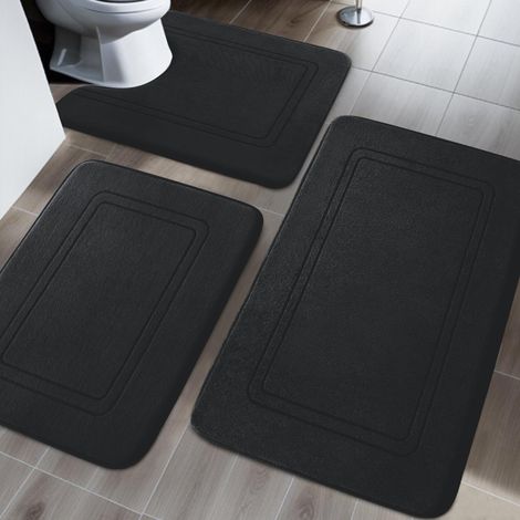 Tapis de Bain 3 pièces Noir, Tapis Salle de Bain antidérapant (1/5)