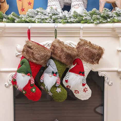 Chaussettes de Noël de 40 cm à suspendre, lot de 3 grandes chaussettes de Noël (1/5)